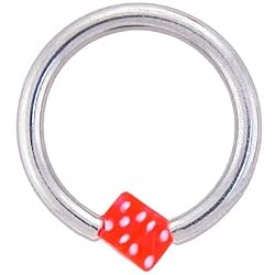 Single Dark Pink Dice Bcr Ball Closure Ring