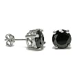 Basket Set Black Round Cut Cubic Zirconia CZ Silver Stud Earrings