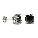 Basket Set Black Round Cut Cubic Zirconia CZ Silver Stud Earrings