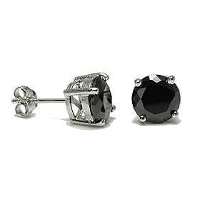 Basket Set Black Round Cut Cubic Zirconia CZ Silver Stud Earrings: Jewelry
