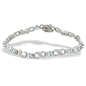 14K White Gold Genuine Oval Aquamarine and Diamond Bracelet by Jewels For Me