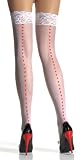 Leg Avenue Lacetop stockings with printed hearts backseam 1016 (WHITE/RED,ONE SIZE)