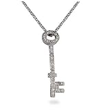 Eve's Addiction Sterling Silver Diamond CZ Key Pendant