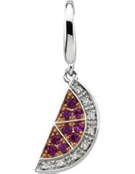 14K White Gold .03 Cttw 14Kw/Rose Rhodium Plate Genuine Pink Sapphire And Diamond Charm
