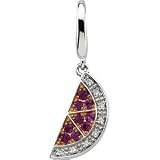 14K White Gold .03 Cttw 14Kw/Rose Rhodium Plate Genuine Pink Sapphire And Diamond Charm