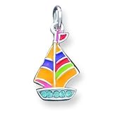 Sterling Silver Enameled and Blue Crystal Sail Boat Pendant with 20 inch Sterling Silver Chain