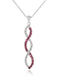 10k White Gold Gemstone and Diamond Twist Pendant Necklace