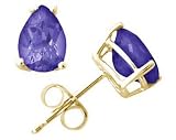 All-Natural Genuine 8x6 mm, Pear Shape Tanzanite earrings set in 14k Yellow gold