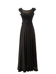 A-line V-neck Cap Sleeves Flutter Floor Length Scoop Neck Lace Illusion Chiffon Evening Dress/Bridesmaid Dress/Prom Dress 