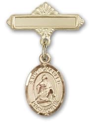 14kt Gold Baby Badge with St. Charles Borromeo Charm and Polished Badge Pin