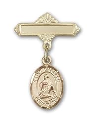 14K Gold Baby Badge with St. Charles Borromeo Charm and Polished Badge Pin