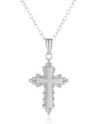 10k White Solid Embossed Cross Pendant Necklace, 18"