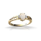 14K Yellow Gold Genuine Oval Opal Filligree Ring