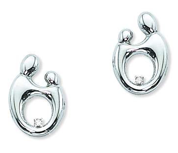 Mother and Child Sterling Silver Oval Post Earrings with .03ct Diamonds by Janel Russel