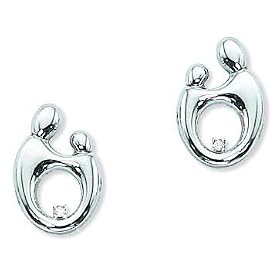 Mother and Child Sterling Silver Oval Post Earrings with .03ct Diamonds by Janel Russel by Watches Diamond