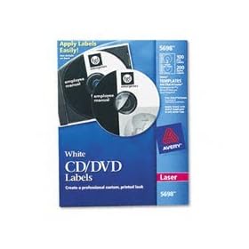 Avery� White CD Labels for Laser Printers 5698, 100 Disc Labels and 200 Spine Labels