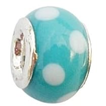 LovingtheBead &copy; 'Pokka-Dot Blue' Murano Glass Slide-on & Slide-Off Bead Charm