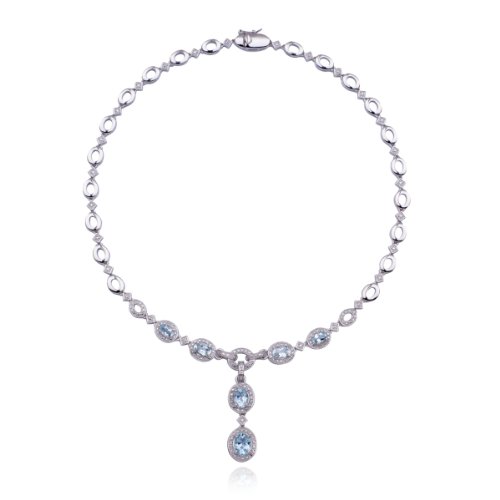 Platinum Plated Sterling Silver Genuine Blue Topaz and Diamond Accent Y Necklace, 16"