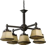 American Fluorescent CHP513RBSCT Chesterfield Hand Blown Rectangular Glass Chandelier, Five Light, Oil Rubbed Bronze