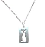 Tashi Sterling .925 Silver Square Pendant Necklace with Bunny Rabbit Design