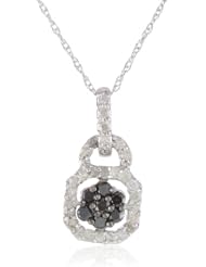 10K White Gold 0.33 Cttw Black and White Diamond Pendant Necklace, 18" Chain