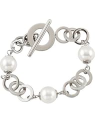 Amalfi™ Stainless Steel Circle Bracelet with Swarovski Pearl or Onyx Beads 08.00 Inch olished Pearl Fb250