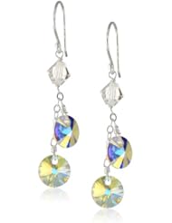 Sterling Silver Swarovski Elements Crystal Aurora Borealis Lentils and Bicone Bead Drop Earrings