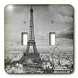Scenes from the Past Vintage Stereoview - Eiffel Tower Paris France 1889 Black and White - Light Switch Covers - double toggle switch