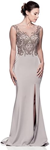 Ag Studio Elegant Evening Long Sleevless Jersey Beaded Dress (X-Large)