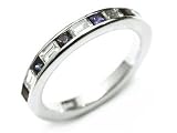 18k White Gold Baguette Diamond & Princess Cut Natural Sapphire Half Circle Ring Size 6.25 Ct.tw 0.85