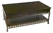 Umbria Rectangular Cocktail Table w/ Aged Bronze Iron & Tuscan Walnut Wood Plank top & drawers (32" x 54" x 22"h)