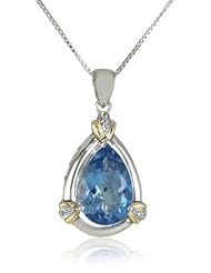 S&G Sterling Silver and 14k Yellow Gold Diamond and Pear Shaped Swiss Blue Topaz Pendant Necklace (0.01 cttw, I-J Color, I3 Clarity), 18"
