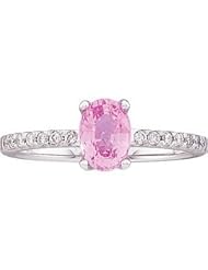 Jewelplus Genuine Pink Sapphire & Diamond Ring 14K White 1/6Cttw/07.00X05.00Mm