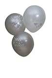 Silver & White just married 12inch balloon pack of 10