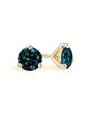2 ct Enhanced Solitaire Blue Diamond Stud Earrings in Yellow Gold Quality Better