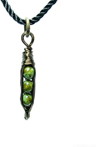Tiny Pea Pod Pendant - 3 Turquoise Peas in a Bronze Pod