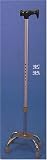 Quad cane - J handle small base. This walking cane has an orthopedic J handle special for those artritis suferers. This walking aid has a 6x 8 diameter rigid aluminum small base. This walking cane is adjustable from 31 to 37 inches. This Custom walking aid has a weight capacity of 250 pounds