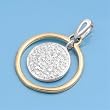 Sterling Silver Pendant - Hanging Disk In Ring - Clear Cubic Zerconia - Two-Tone - 22mm Height
