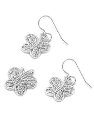 Sterling Silver CZ Abstract Butterfly Earring & Necklace Set