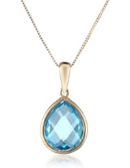 10k Yellow Gold and Sky Blue Topaz Pendant Necklace, 18"
