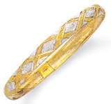 10k Two-Tone 6 mm Crisscross Bangle - 7 Inch