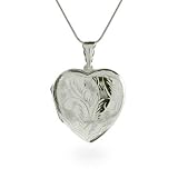 Eve's Addiction Pretty Etched Large Sterling Silver Heart Locket