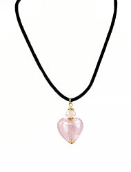 Necklace - N151 - Murano Style Glass - Heart Shape (Sm) ~ Pink on Black Flock Cord