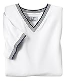 Port Authority - Ladies Jersey Knit V-Neck with Stripe Trim, L, White and Navy
