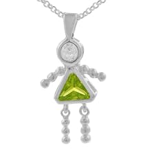 Silver Boy/Girl Birthstone Pendant,Peridot Color
