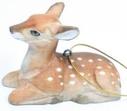 Fawn Wood-Carved Collectible Ornament Hanger, 2.75-inch