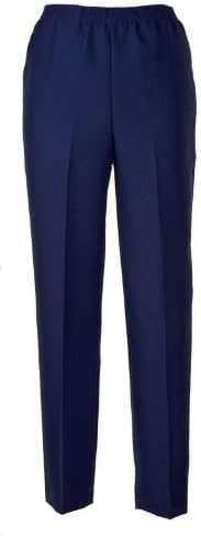 Poly Gaberdine Slacks - Pull On Style with Elastic Waist _ Wide Range of Sizes (12, Navy)