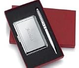 Free Personalized Silver Pen & Compartmantized Business Card Case Set - Graduation Gift - Father's Day Gift Idea - Birthday Gift
