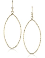 14k Yellow Gold Diamond-Cut Oval Hoop Earrings with Shepherds Hook