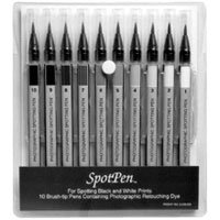 SpotPen Black & White Print Retouching Pen Set, Set of 10 Pens from Light Gray to Dark Black